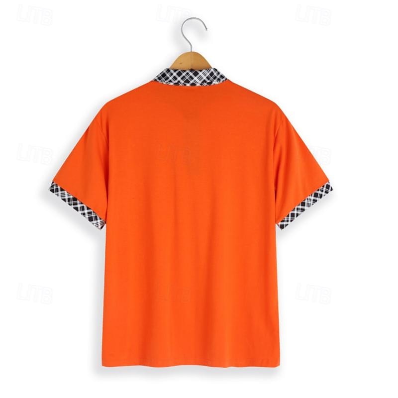 Men's Cotton Blend Polo Shirt Golf Shirt Casual Holiday Lapel Short Sleeve Fashion Basic Houndstooth Plaid / Check Patchwork Pocket Summer Regular Fit Dark Grey White Sky Blue Orange Khaki Cotton4