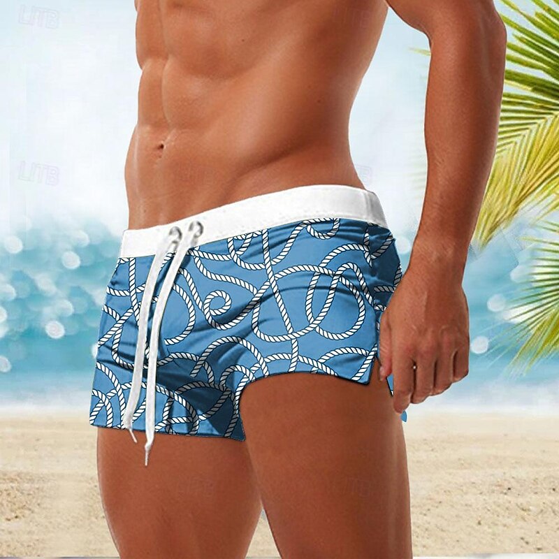 Men's Geometric Pattern Swim Trunks Swim Shorts Board Shorts Mid Waist Fashion Designer Holiday Beach Swimming Pool Drawstring Pocket Elastic Waist Designer Clothing Apparel