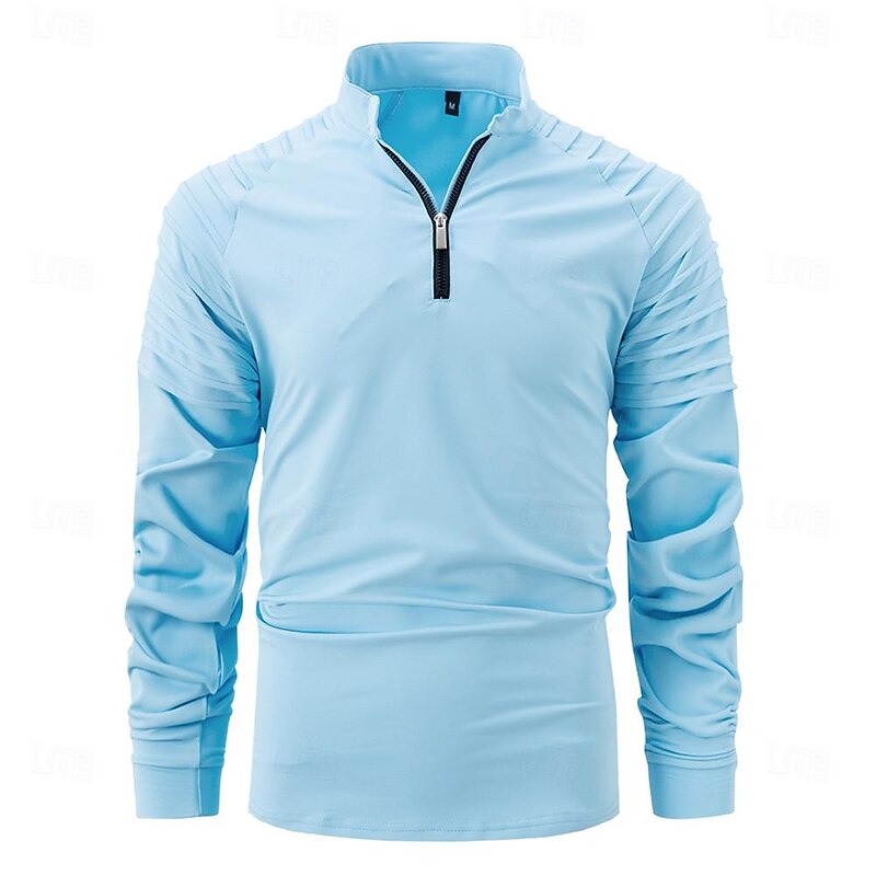 Men's T Shirt Tee Top Long Sleeve Quarter Zip Summer Solid Color Fashion Designer Basic Zipper Outdoor Vacation Work Navy Black White Top Tee for Men2