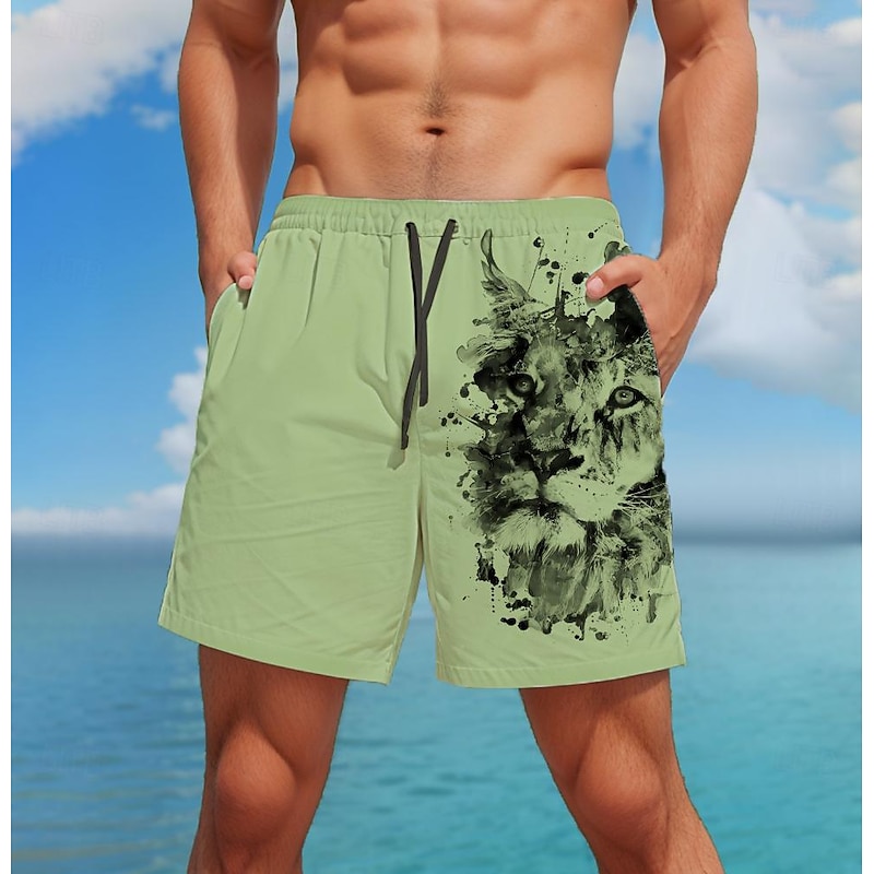 Men's Animal Lion Swim Trunks Swim Shorts Board Shorts Mid Waist Fashion Streetwear Designer Casual Daily Holiday Drawstring Pocket Elastic Waist Designer Clothing Apparel4