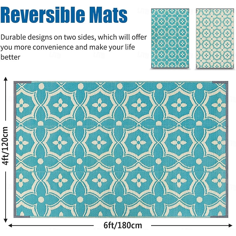 Outdoor Rug Plastic Straw Outside Area Rug Carpet 4x6ft Waterproof Reversible Portable Patio Decor Rug RV Camping Balcony Picnic Mat2