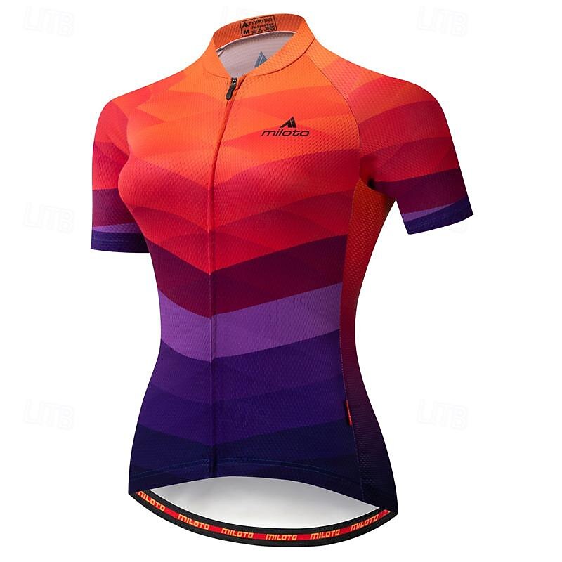 Women's Cycling Jersey Gradient Geometic Short Sleeve Bike Jersey with 3 Rear Pockets Mountain Bike MTB Quick Dry Anatomic Design Wicking Breathable Sports Blue Purple Orange Clothing Apparel