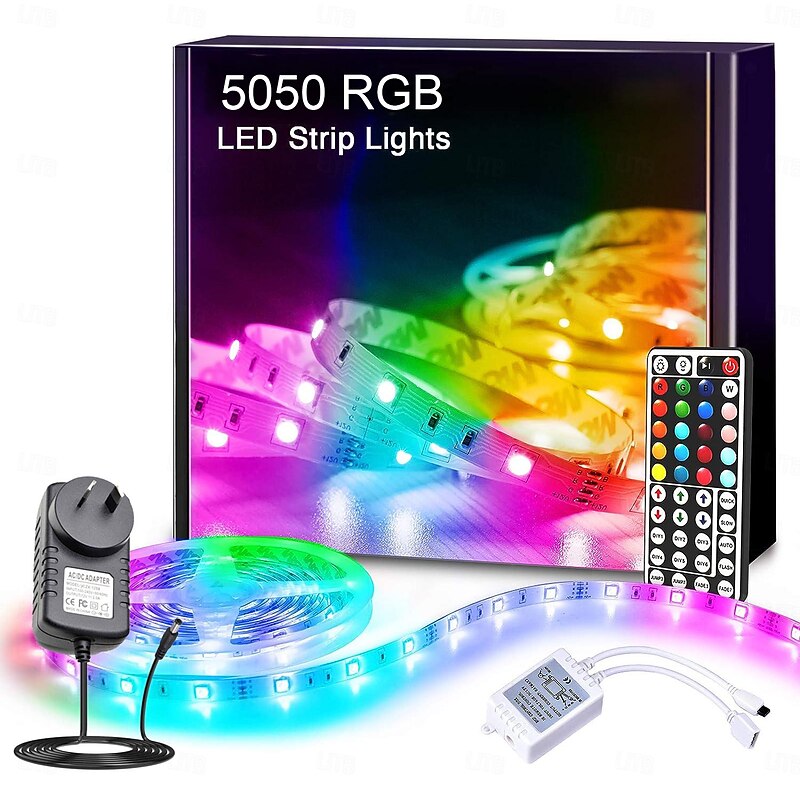 RGB LED Strip Lights Kit 10-40 Meter(32.8-130FT) Flexible LED Light Strips 5050 RGB SMD LEDs IR 44 Key Controller with Installation Package and 12V Adapter Kit4