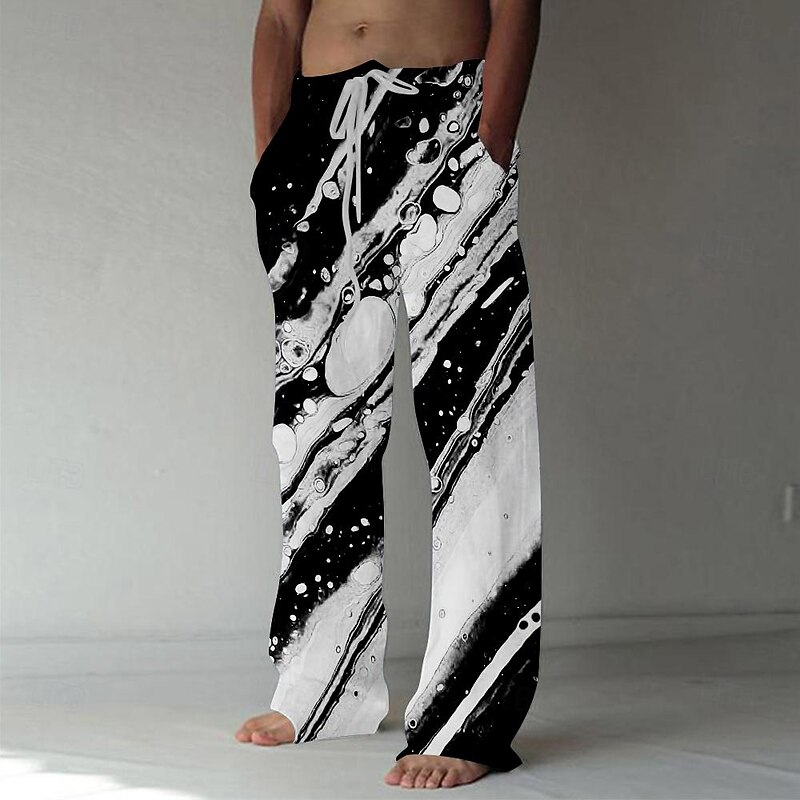 Men's Graphic Trousers Mid Waist Hawaiian Outdoor Holiday Summer Spring 3D Print Grass Green Black White3