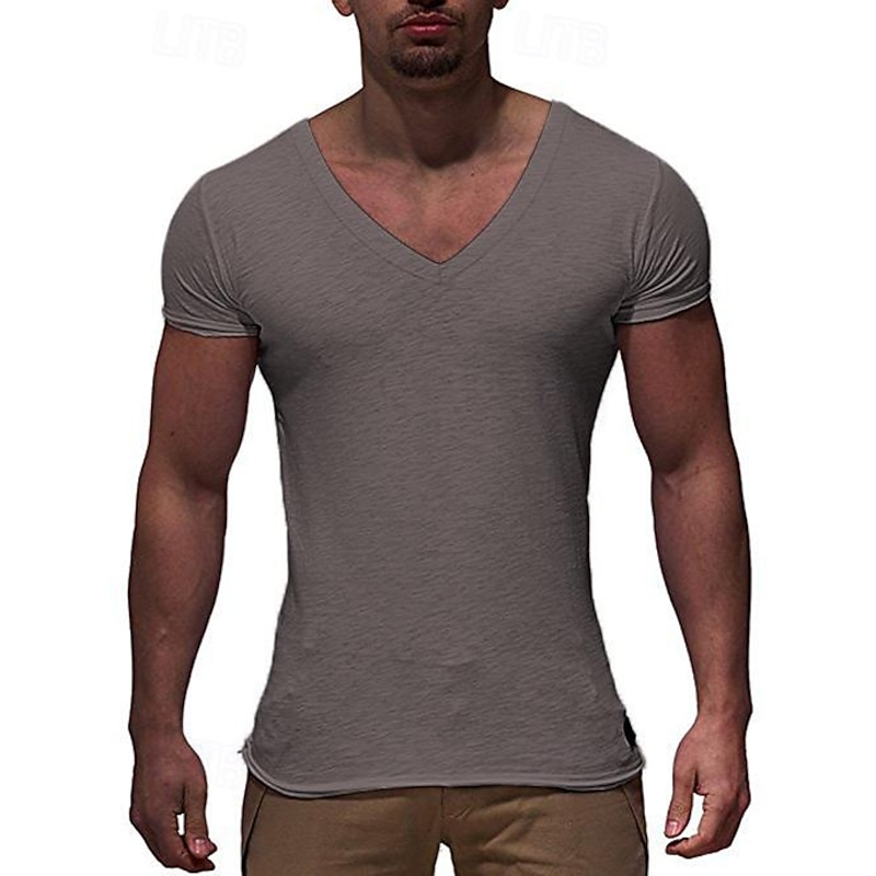 Men's T Shirt Tee Short Sleeve V Neck Spring & Summer Plain Streetwear Sportswear Work Fitness Gym Black White Red Top Tee for Men 11