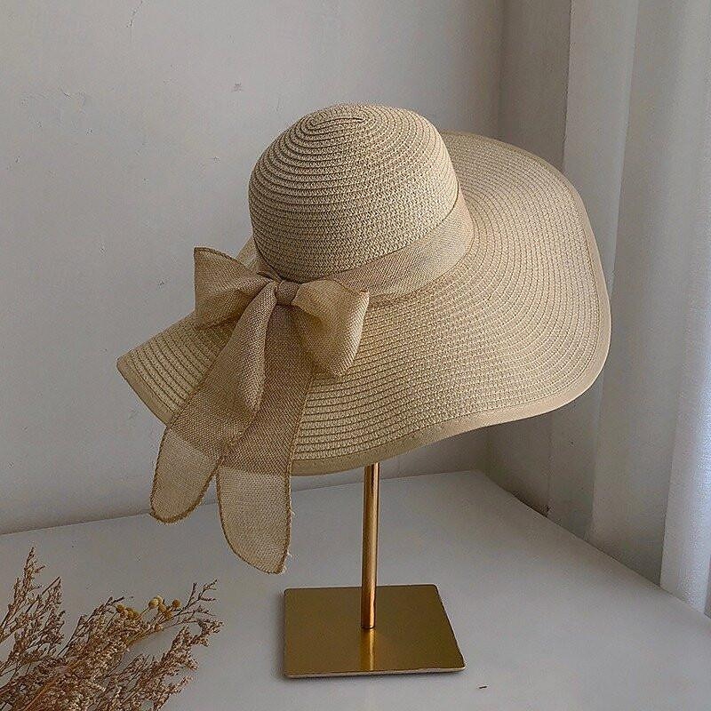 Women's Hat Straw Hat Sun Hat Portable Sun Protection Breathable Street Daily Weekend Bow Pure Color2