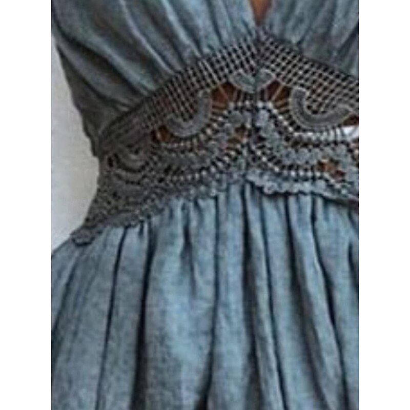 Women's Lace Dress Mini Dress Lace Patchwork Vacation Beach Sexy Casual Spaghetti Strap Sleeveless Black White Dark Blue Color3