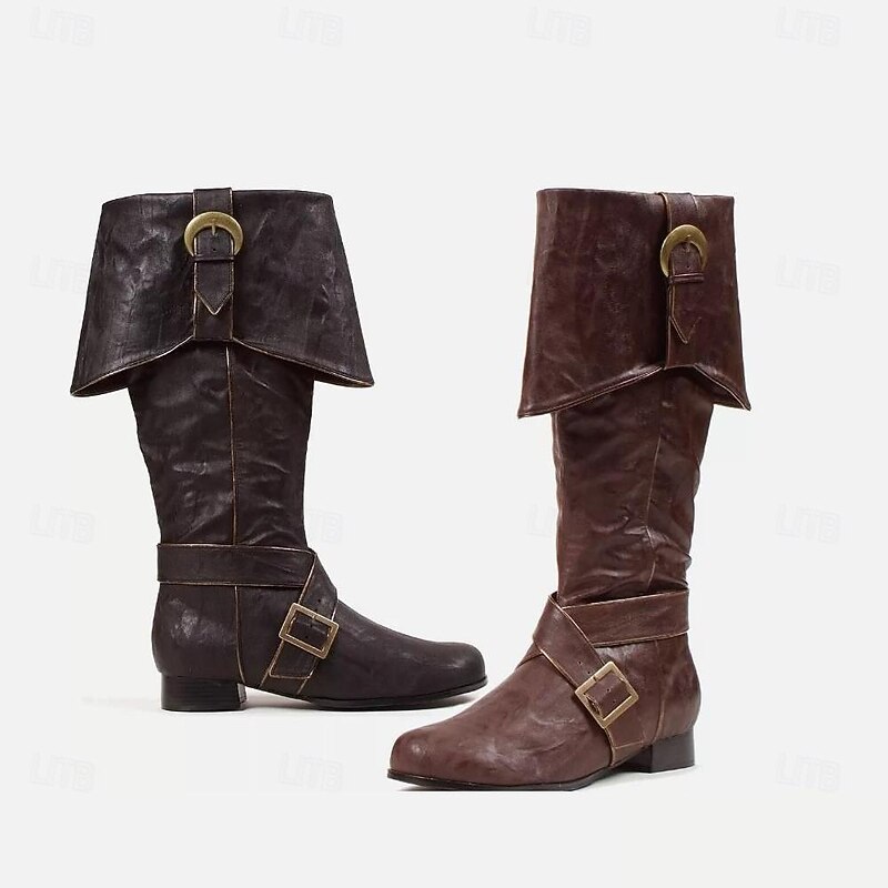Vintage Medieval Renaissance Shoes Flat Jazz Boots Pirate Viking Crusader Solid Colored Fancy Dress Men's Women's Unisex Celtic Pirate Steampunk Halloween Carnival Masquerade Performance LARP Ren4