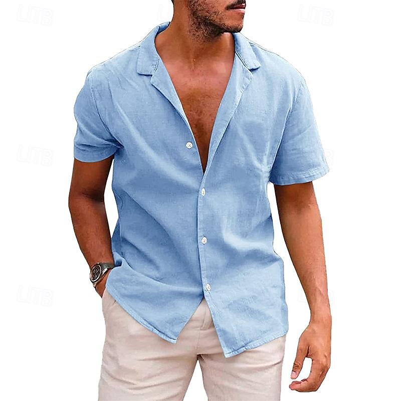 Men's Shirt White Cotton Shirt Casual Shirt Cotton Linen Shirt Plain Vacation Street Black White Navy Blue Sky Blue Short Sleeve Camp Collar Summer Clothing Apparel Button-Down2