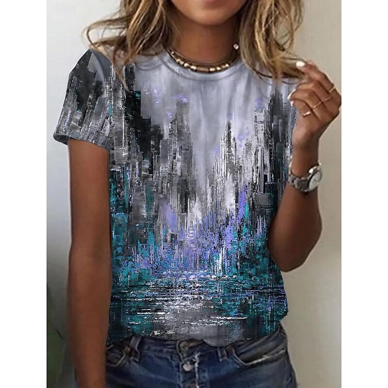 Women's T Shirt Tie Dye Fashion Short Sleeve Round Neck Regular Tops Daily Weekend Print Yellow Red Navy Blue Blue Green Summer4