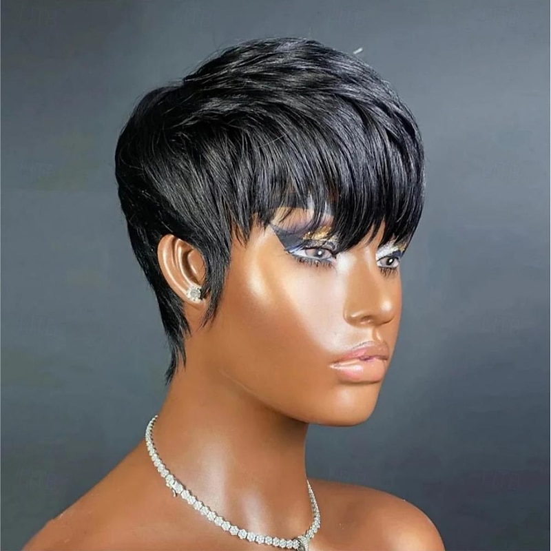 Short Bob Wig Human Hair Short Pixie Cut Wigs for Black Women 100% Human Hair None Lace Front Wigs Natural Black2