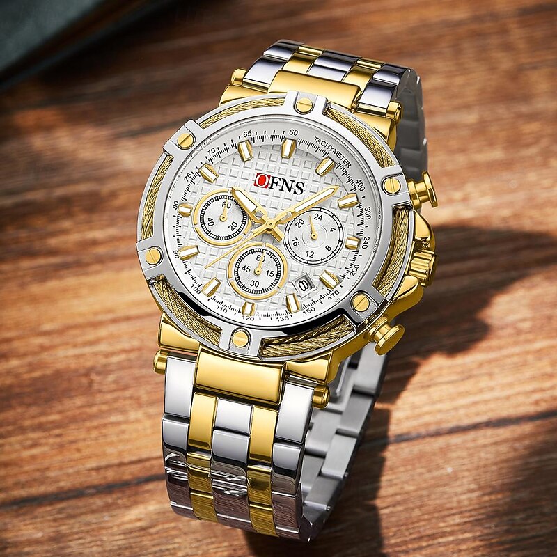 OFNS Men Quartz Watch Fashion Casual Wristwatch Luminous Calendar Waterproof Decoration Steel Watch3