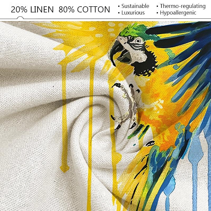 Men's Animal Bird Linen Pants Baggy Pants Mid Waist Hawaiian Casual Outdoor Streetwear Elastic Waist Spring &  Fall Fall & Winter White3