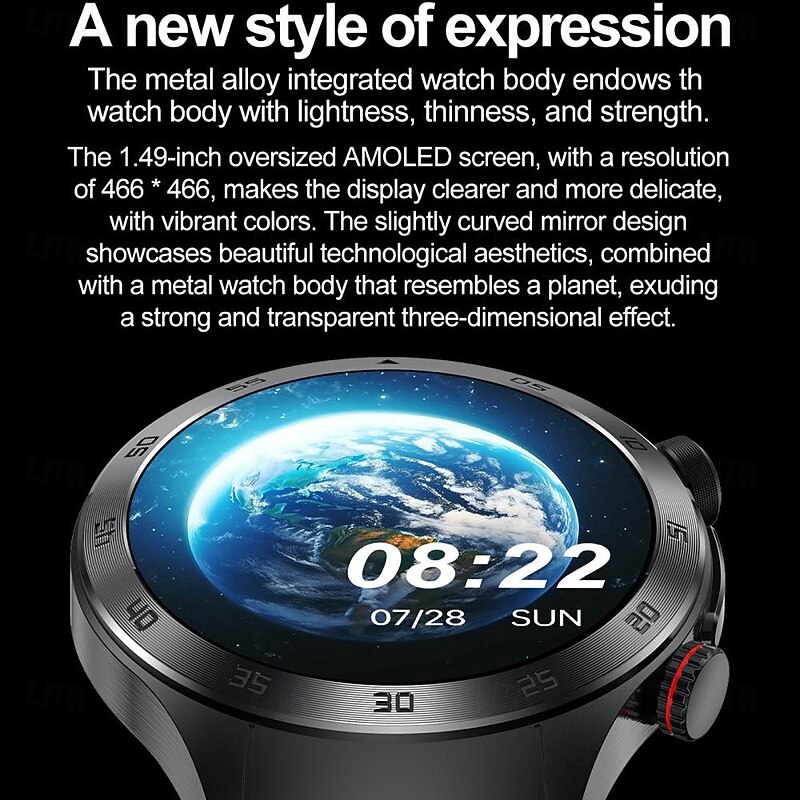 696 E800 Smart Watch 1.49 inch Smart Band Fitness Bracelet Bluetooth ECG+PPG Temperature Monitoring Pedometer Compatible with Android iOS Men Hands-Free Calls Message Reminder IP 67 46mm Watch Case3