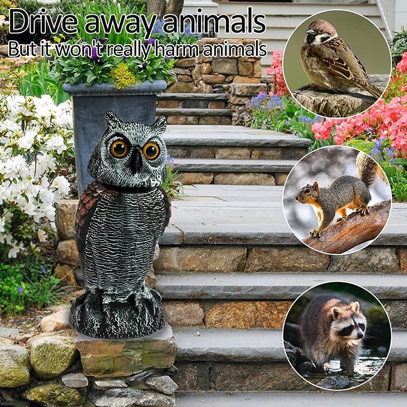 Bird Scarecrow Fake Owl Decoy Sculpture Rotating Head Plastic Owl Bird Deterrents Nature Enemy Horned Pest Repellent for Outdoor Garden Yard2