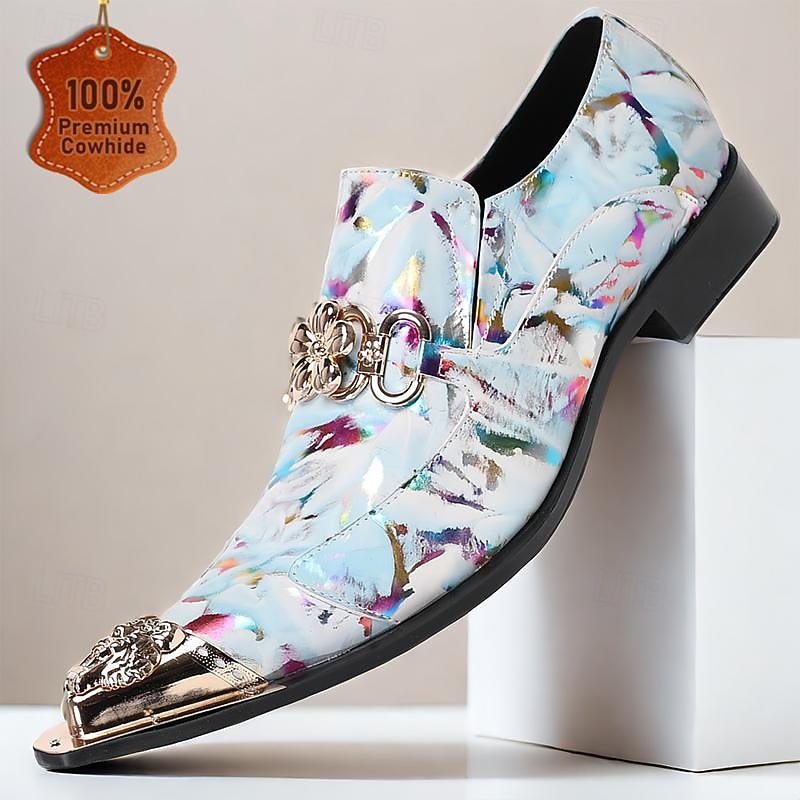 Men's Loafers & Slip-Ons Formal Shoes Dress Shoes Leather Italian Full-Grain Cowhide Comfortable Slip Resistant Loafer Light Blue