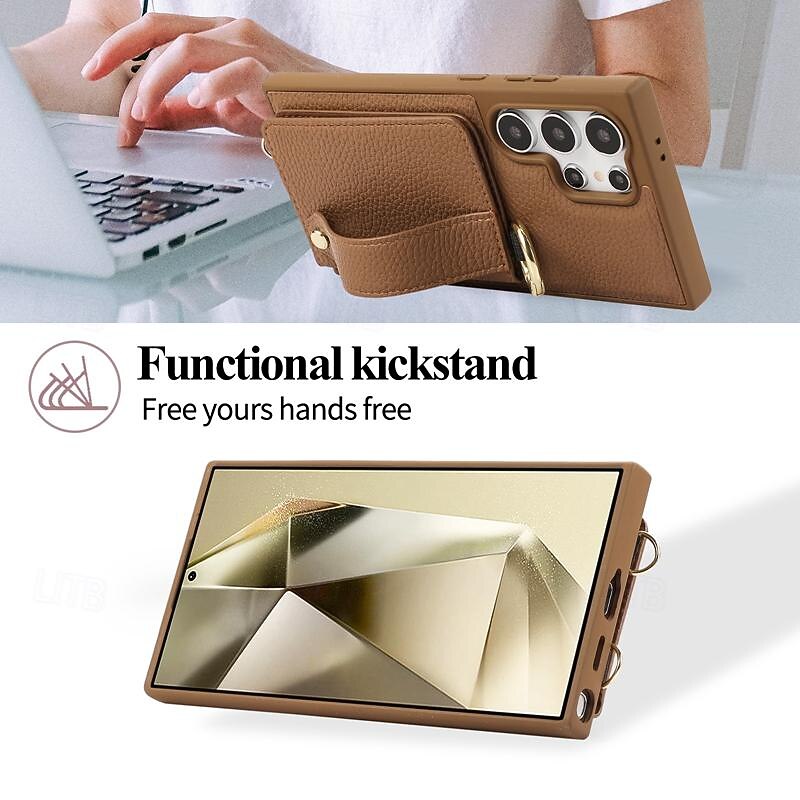 Phone Case For Samsung Galaxy S25 S24 S23 Ultra Plus S22 Plus  Ultra Back Cover with Stand Holder with Wrist Strap Card Slot Retro TPU Metal PU Leather2