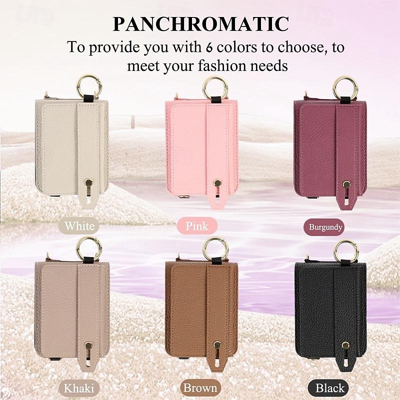 Phone Case For Samsung Galaxy Z Flip 6 Z Flip 5 Z Flip 4 Z Flip 3 Back Cover with Stand Holder with Wrist Strap Card Slot Retro TPU Metal PU Leather