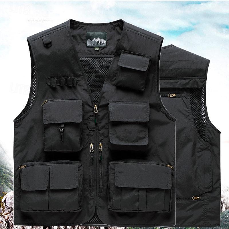 Men's Fishing Vest Hiking Vest Sleeveless Outerwear Outdoor Waterproof Breathable Quick Dry Pocket Polyester Dark Grey Black Army Green Camping / Hiking / Caving3