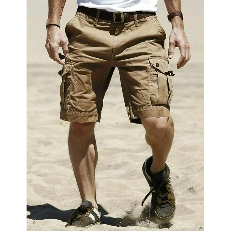 Men's Cargo Shorts Shorts Bermuda shorts Multi Pocket Straight Leg Solid Colored Wearable Outdoor Knee Length Outdoor Casual Beach Classic Black Khaki High Waist Inelastic