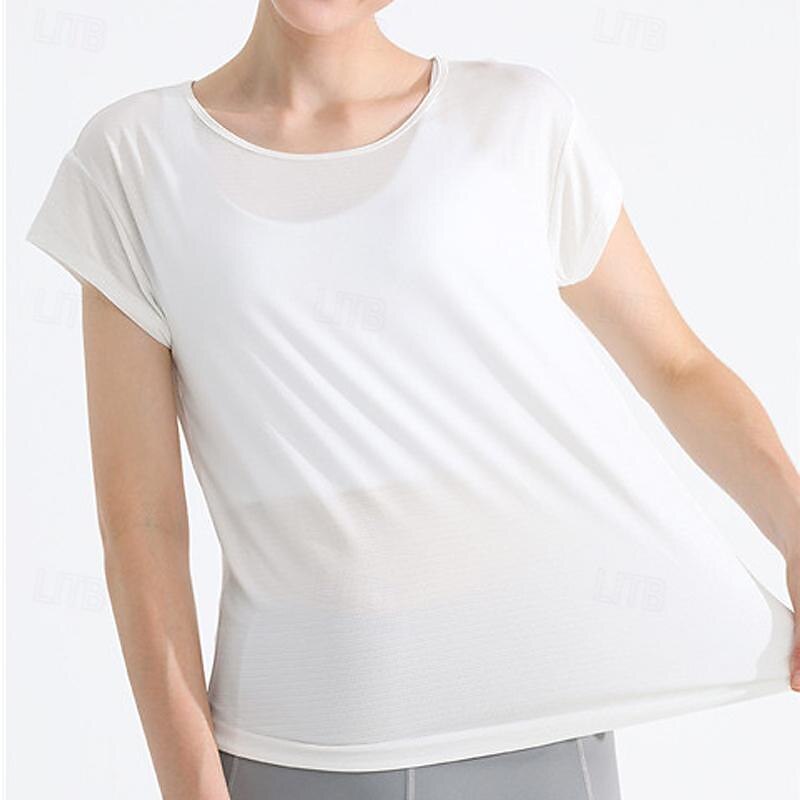 Women's Yoga Top Crew Neck Quick Dry Lightweight Breathable Mesh Short Sleeve Sports Solid Color Tee Tshirt Top For Running Fitness Yoga Loose Fit Activewear3