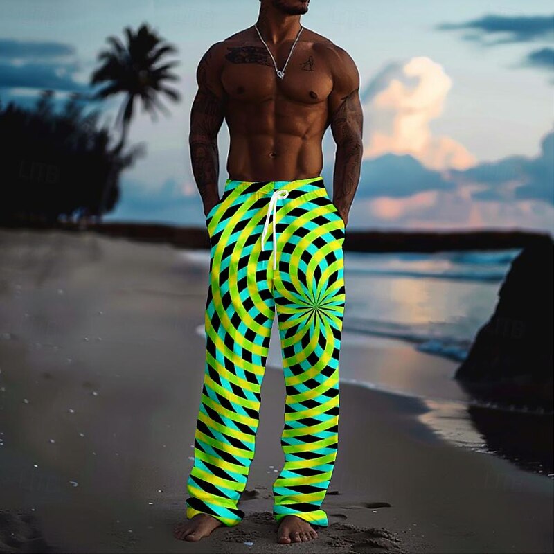 Men's Graphic Casual Pants Mid Waist Hawaiian Holiday Straight Leg Summer Spring 3D Print Yellow Red Green