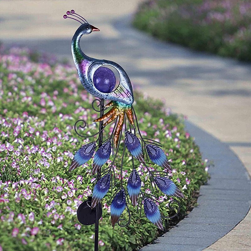 Solar Garden Lights Outdoor Metal Peacock Garden Decor Solar Path Light Stakes IP65 Waterproof Landscape Light for Outdoor Yard Walkway Patio Lawn Ornaments4