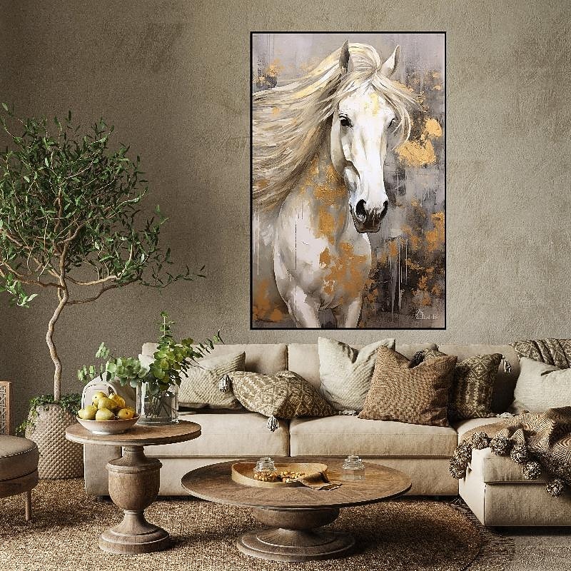 White gold Horse Oil Painting 100% Handmade Horse Portrait Gold Leaf animal horse Painting Acrylic animal Oil Painting Abstract Animal Painting Modern Painting4