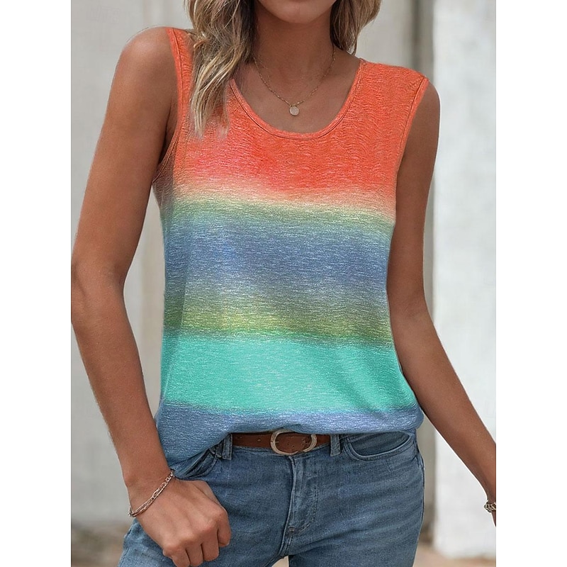Women's Camisole Tank Top Vest Daily Sleeveless Sleeveless Crew Neck Vacation Daily Orange Summer