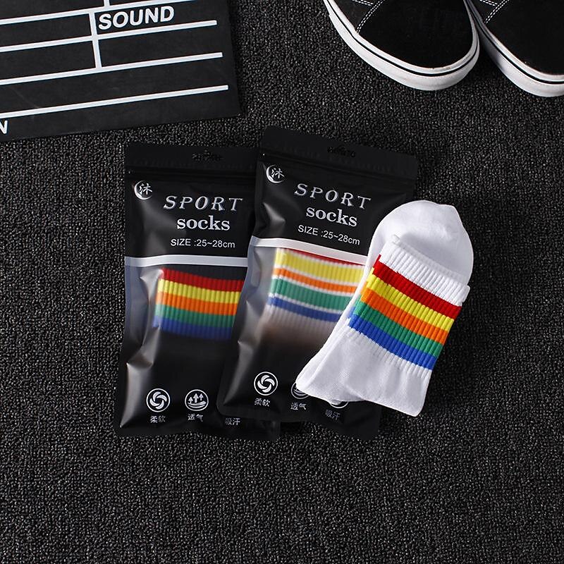 Men's 3 Pack Multi Packs Socks Crew Socks Running Socks Casual Socks White+White+Black Black Color Rainbow Sports & Outdoor Daily Vacation Basic Medium Spring Fall Fashion Casual2