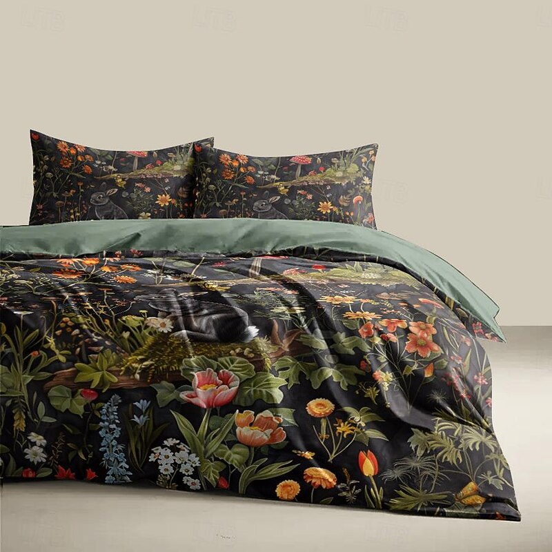 Retro Rainforest Rabbit Duvet Cover Set 2-piece Set 3-piece Set Lightweight Soft Short Plush Set Thick Feather Square Bed3