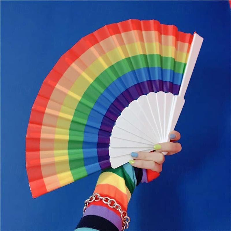 Riccioofy Pride Fan and Rave Fan - Rainbow Fan - Large Folding Fan for Pride ParadeRavesHalloween Burlesque Festival & Pride Outfits for Women & Festival Accessories - Clack Fan Hand Fan2