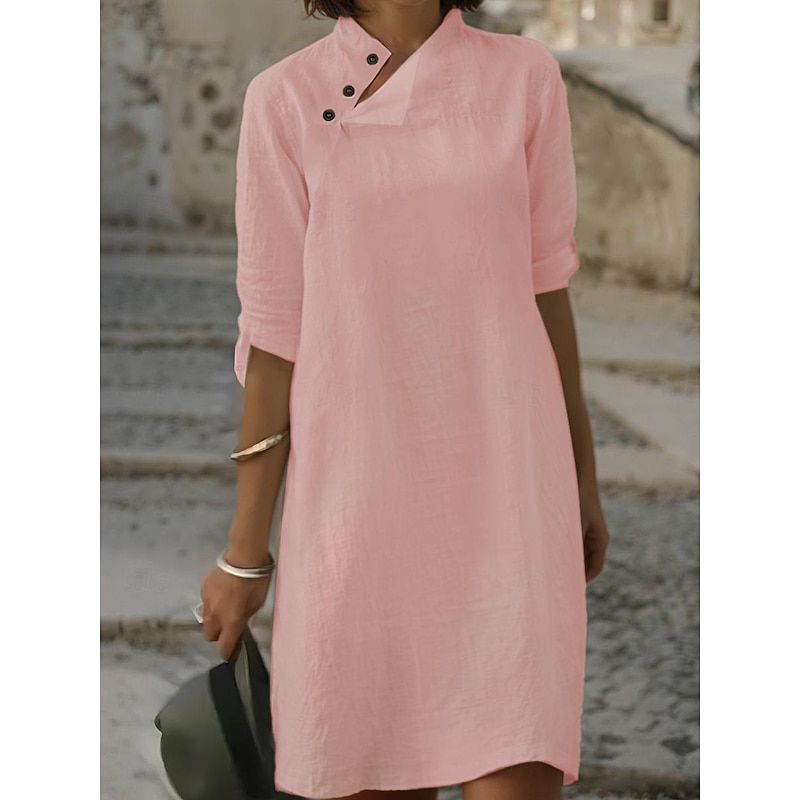 Women's Black White Pink Summer Spring Mini Dress White Dress Shirt Dress Cotton Linen Dress Basic Daily Weekend Regular Fit Floral Plain Stand Collar3