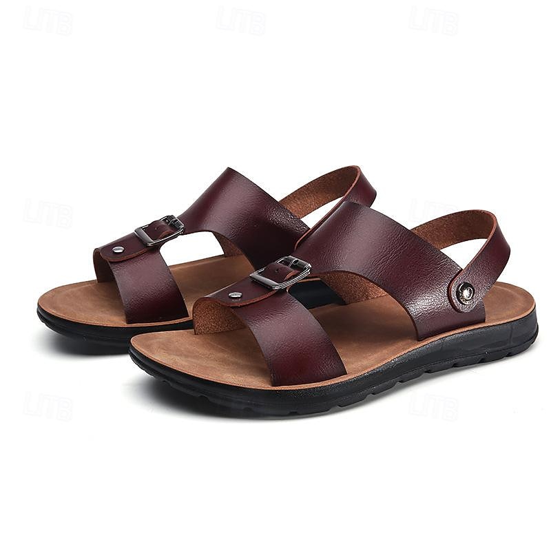Men's Buckled Faux Leather Sandals – Casual Open Toe Flat Summer Shoes for Beach, Walking, and Daily Wear2