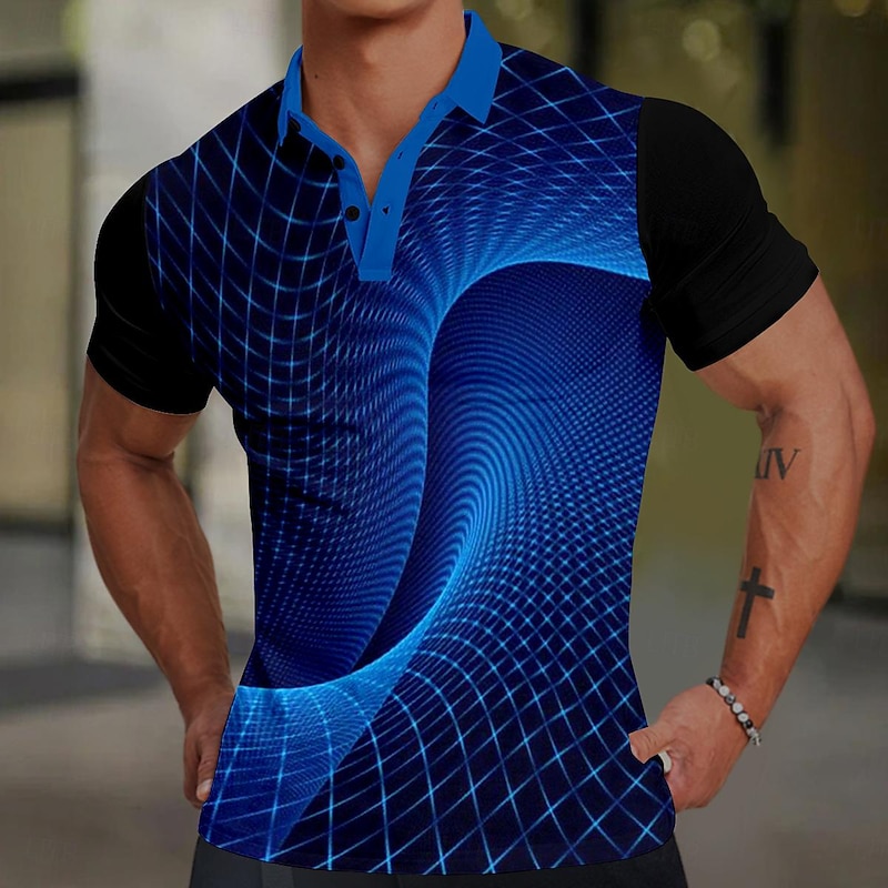 Men's Graphic Polo Shirts Golf Shirt Short Sleeve Polo Shirts Collared Shirts Casual Vacation Wear Rave Wear Party Outfits Buttons 3D Print Summer Spring Blue Green Gray