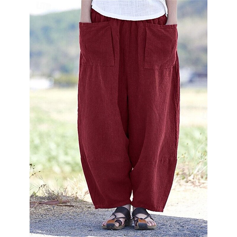 Women's Wide Leg Pants Trousers Streetwear Casual Long High Waist Plain Pocket Elastic Drawstring Design High Cut Breathability Soft Micro-elastic Vacation Street Daily Wear Wine Purple Deep Blue Gray4