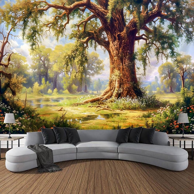 Forest Trees Nature Scenery Hanging Tapestry Wall Art Large Tapestry Mural Decor Photograph Backdrop Blanket Curtain Home Bedroom Living Room Decoration