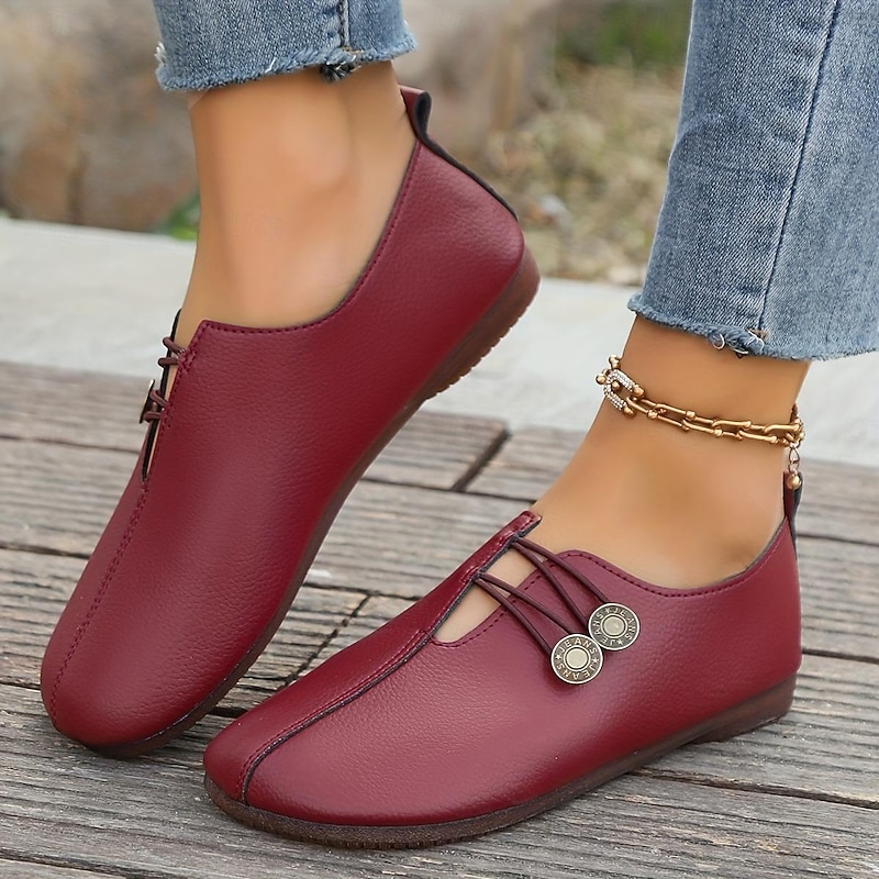 Women's Casual Flat Shoes Classic Loafers Lightweight Solid Color Soft Sole Shoes Comfortable Shoes Loafer Black Burgundy Beige4