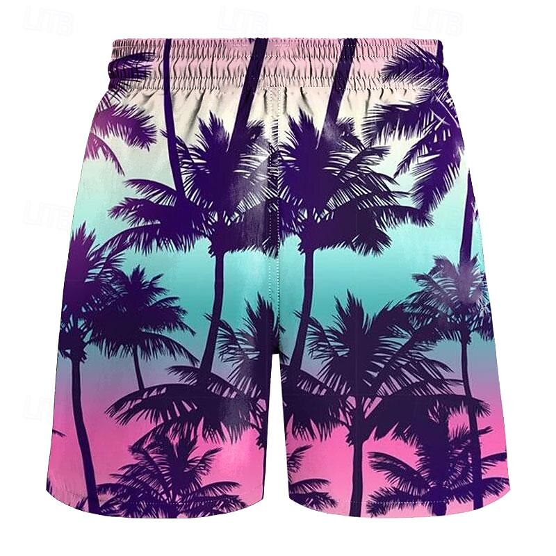 Men's Gradient Coconut Tree Swim Trunks Swim Shorts Board Shorts Mid Waist Fashion Streetwear Designer Casual Daily Holiday Pocket Drawstring Elastic Waist Designer Clothing Apparel2
