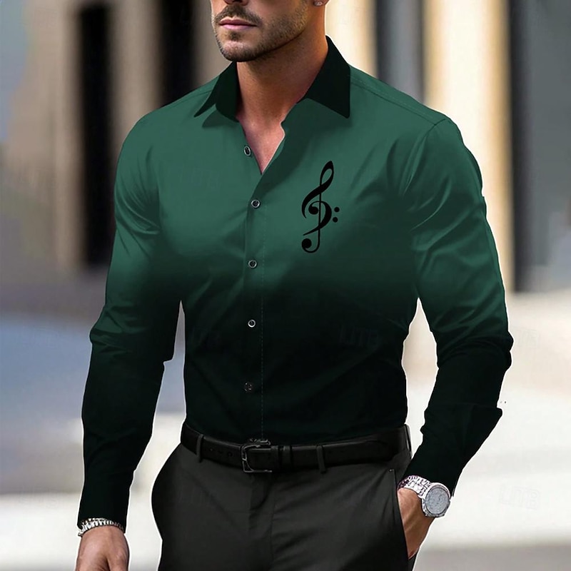 Men's Dress Shirt Printed Shirts Formal Blue Green Khaki Long Sleeve Turndown Fall Winter Clothing Apparel Print2