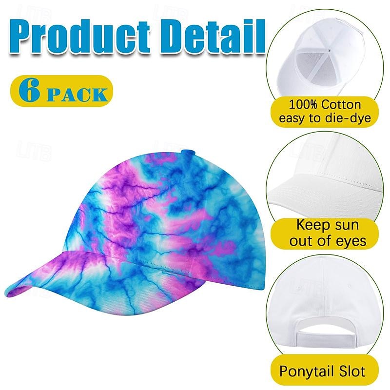 Cotton White Baseball Cap Is Used for Tie Dyeing Tie Dyeing Set Items Tie Dyeing Neutral Style Adjustable Solid Color Baseball Cap Suitable for Large Groups of Children Tie Dyeing Parties White4