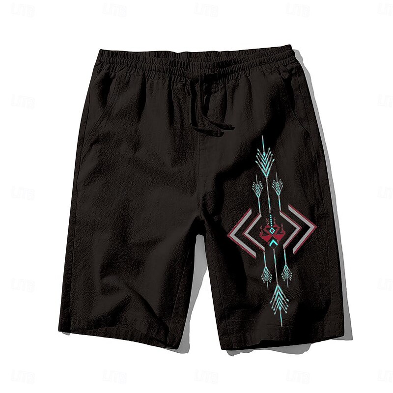 Men's Geometric Pattern Shorts Summer Shorts Beach Shorts Mid Waist Hawaiian Ethnic Style Casual Outdoor Holiday Going out Drawstring Elastic Waist Print Designer Clothing Apparel