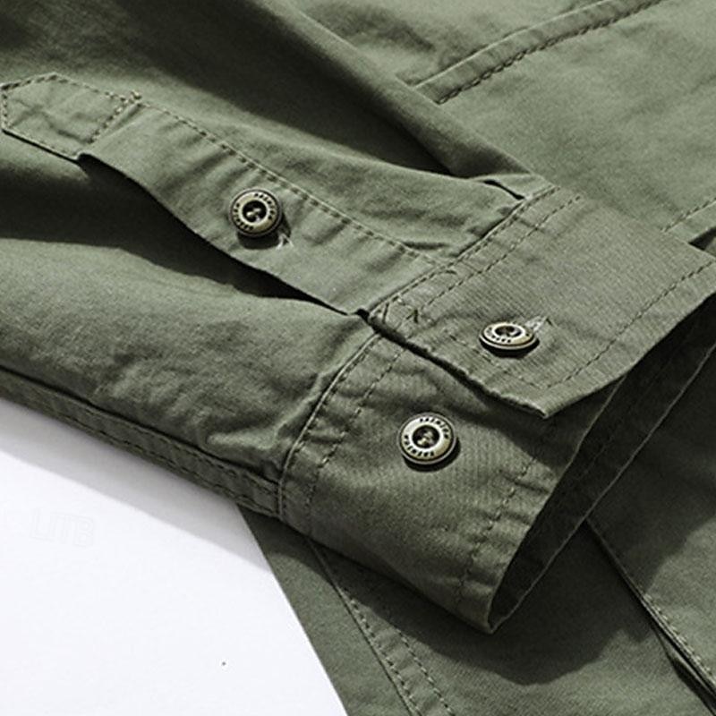 Men's Shirt Workwear Shirts Casual Shirt Work Shirt Button Up Shirt Cargo Shirt Black khaki Army Green Long Sleeve Plain Turndown Vacation Holiday Front Pocket Clothing Apparel Fashion Casual 12