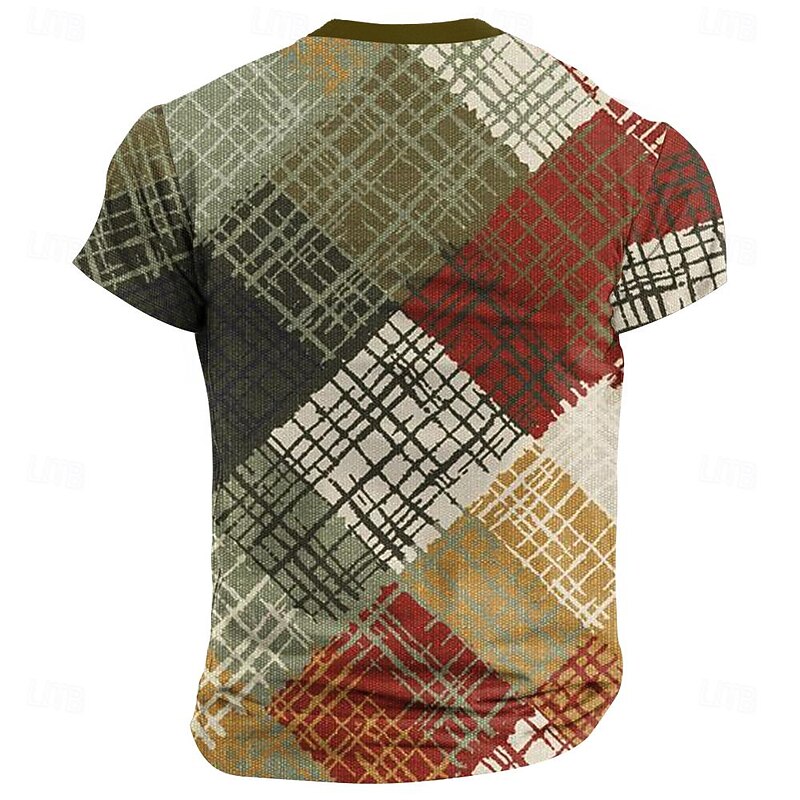 Men's Color Block T shirt Henley Shirt Short Sleeve 3D Print Fashion Designer Casual Street Casual Daily Summer Spring Green Henley Henley T-Shirt2