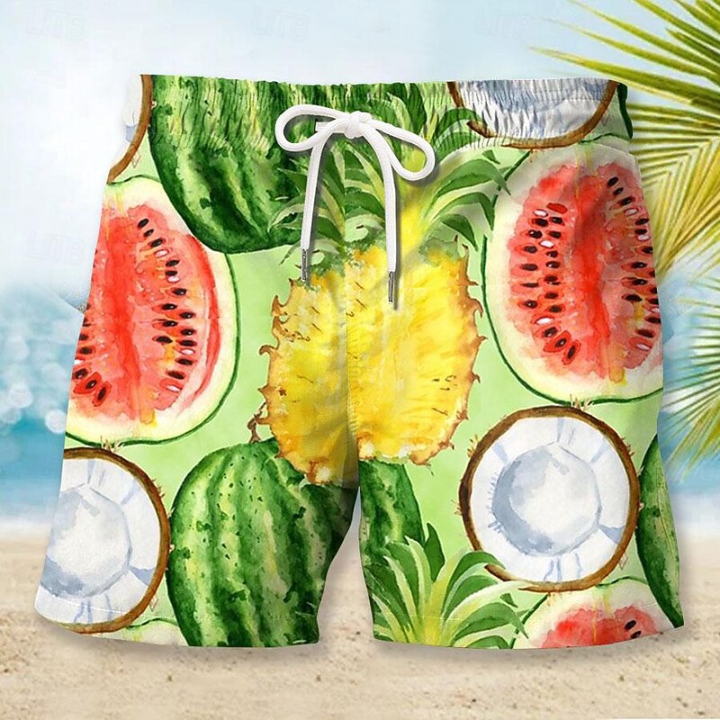 Men's Fruit Pineapple Watermelon Swim Trunks Swim Shorts Board Shorts Mid Waist Fashion Streetwear Designer Casual Daily Holiday Pocket Drawstring Elastic Waist Designer Clothing Apparel