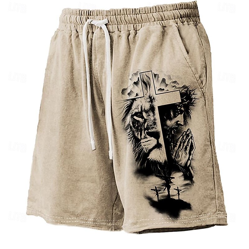 Men's Animal Lion Cross Swim Trunks Swim Shorts Board Shorts Mid Waist Hawaiian Casual Holiday Beach Drawstring with Mesh lining Elastic Waist Designer Clothing Apparel