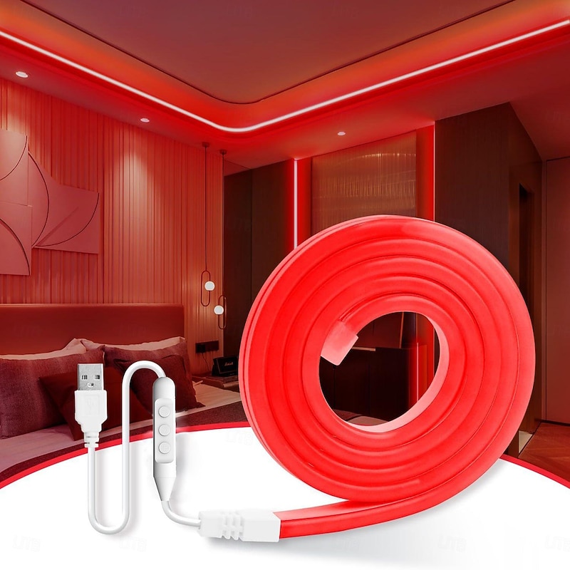5V USB Waterproof Neon Strip Light 2M 6.5ft Battery Box Power Supply Neon Rope Light 240LED Waterproof IP65 Neon Light LED Light Strip Suitable for Bedrooms TV Backlight Cabinets4