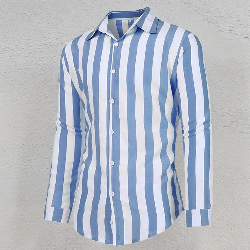 Men's Shirt Summer Shirt Casual Shirt Beach Shirt Button Up Shirt Striped Shirts Black Blue Gray Long Sleeve Stripes Turndown Vacation Hawaiian Button-Down Clothing Apparel Polyester Fashion Casual