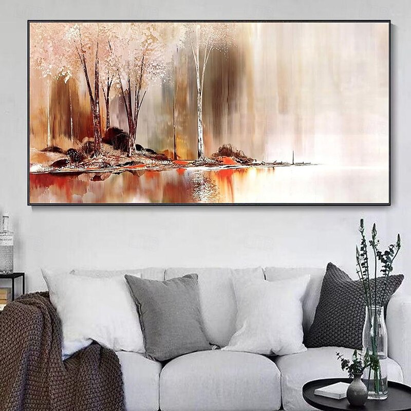 Handmade Oil Painting Canvas Wall Art Decoration Modern Abstract Forest Lake Reflection Landscape for Living Room Home Decor Rolled Frameless Unstretched Painting2