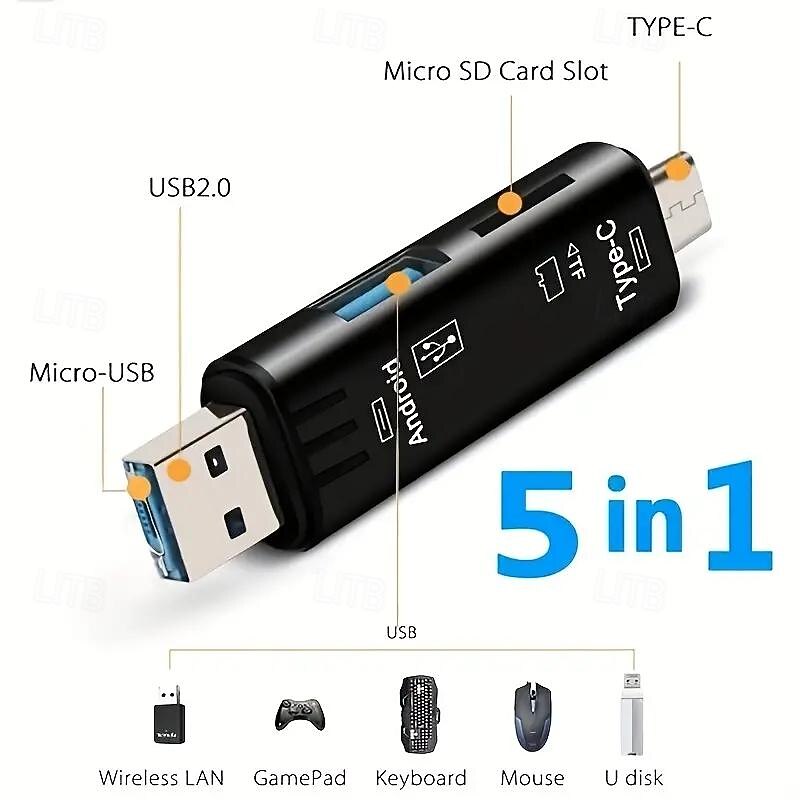 5-in-1 Card Reader OTG Android Multi-function TF Card Reader USB Multi-in-one - Main Image